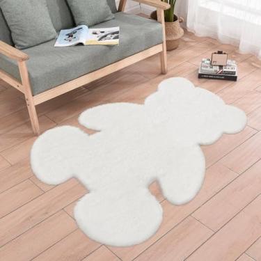 Imagem de TENNOLA Tapete grande de urso branco de 1,2 x 1,6 m, macio e fofo, pele de carneiro sintética, tapete felpudo fofo para berçário, crianças, meninas, quarto, estética, sala de estar, decoração de casa,