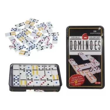 Imagem de Jogo Domino Profissional Estojo Em Lata 28 Peças Coloridas Novo    Jog