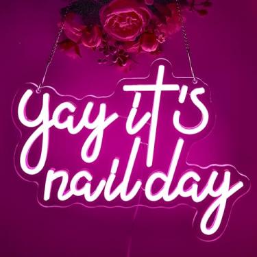 Imagem de Blecode Yay It's Nail Day Sinais de néon para decoração de parede Luzes LED de texto para meninas Lady Pink LED para salão de beleza, sala de estética, estúdio de maquiagem, sala de arte de unhas,