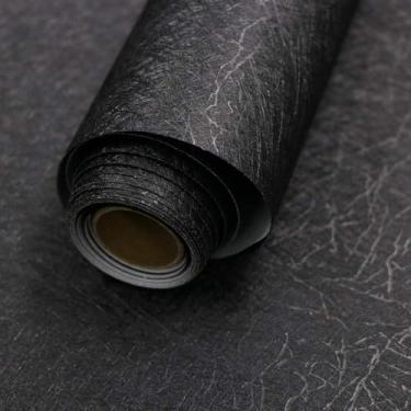 Imagem de Papel de parede de seda preta de 39,9 cm x 299,7 cm em relevo autoadesivo para descascar e colar papel de parede de cozinha removível vinil preto armário móveis bancada