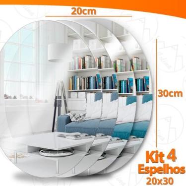 Imagem de Kit 4 Espelho Adesivo Acrilico Oval 20x30cm Boa Nitidez Decorativo Sal