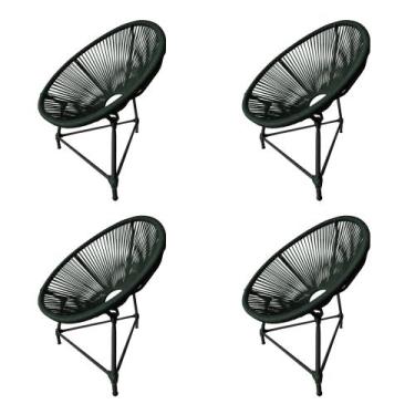 Imagem de Kit 4 Cadeiras Acapulco Corda Náutica Base em Alumínio Preto/verde Mus