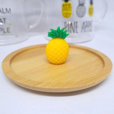 Imagem de Caneca Xícara Vidro Duplo com Pires Tampa Bambu 250 ml - Yaay, Abacaxi