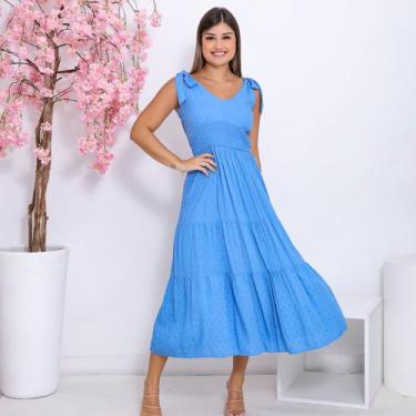 Imagem de Vestido Feminino Midi Busto Lastex Casual - SML Fashion, Mulher, Azul,