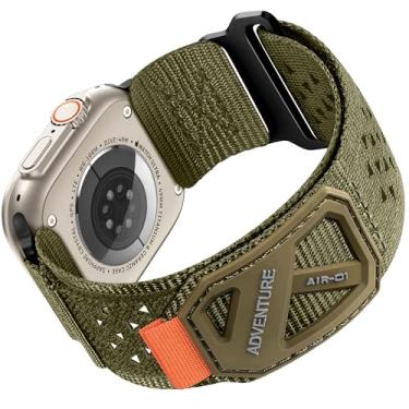 Imagem de Lenrao Pulseira masculina de nylon macio compatível com Apple Watch Ultra 2 de 49 mm, séries 10/9/8/7/6/5/4/3/SE, pulseira esportiva robusta de 46 mm, 45 mm, 44 mm e 42 mm, preto/azul/cinza/verde,