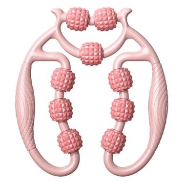 Imagem de Massageador de 9 Rodas de 360 ​​graus, Massageador de Rolo Portátil para Músculos das Pernas, Fácil de Rolar, Alivia a Tensão do Pescoço (Rosa)