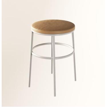 Imagem de Banqueta Itália Redonda Estofada 65cm Aço Branco e material sintético 