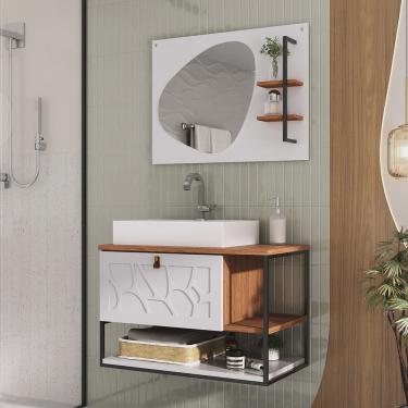 Imagem de Conjunto de Banheiro Completo mdf Com cuba e Espelheira Lancy 80cm