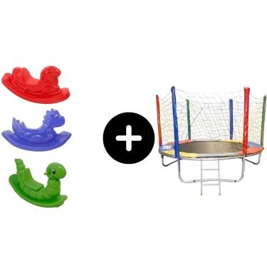 Imagem de Cama elastica 2,30 + Nhoca verde + Cavalo Vermelho + dino Azul - para a diversão de meninos e meninas de todas as idades toy kids seguro infantil