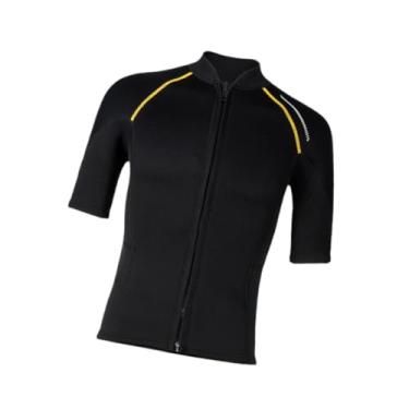 Imagem de UGPLM Top de roupa de mergulho masculina, terno de natação, jaqueta de zíper dianteiro de manga curta, maiô de neoprene de 1,5 mm para nadar em caiaque, L
