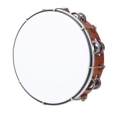 Imagem de IHDYPPEW Pandeiro de 25 cm para adultos, tambor de instrumento de percussão musical com jingles duplos de metal, pandeiros de mão ajustáveis para igreja, dança, festa, decoração de casa