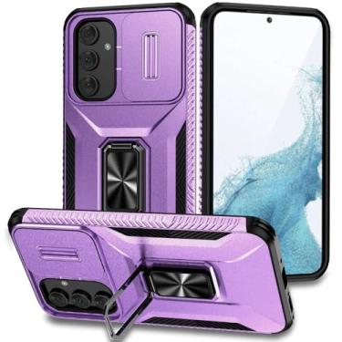 Imagem de Capa de celular Armor Shockproof para Samsung Galaxy A15 A05S A25 A35 A55 A54 A34 A14 5G Slide Push Window Proteção de lente Capa traseira, roxa, para A05S