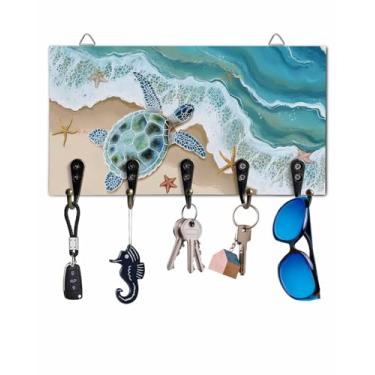 Imagem de Porta-chaves de praia de tartaruga oceânica, ganchos de parede para decoração de parede, organizador de chaves para entrada, porta da frente, cozinha, corredor, escritório, estrela-do-mar, spray