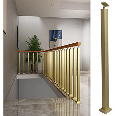 Imagem de FZZIBQYR Corrimão de escada dourada para terraço, corrimão de escada, balaústre, coluna de corrimão para terraço, escada, plataforma, sótão, kit de parafusos, 30 a 120 cm de altura (cor: