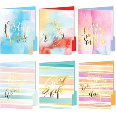 Imagem de Pasta de arquivo decorativa, pastas de arquivo de aquarela douradas, 1/3 de corte de tabulação - tamanho carta citações motivacionais pastas de arquivo bronzeadoras aquarela, pacote com 12