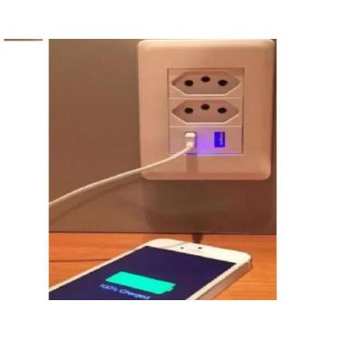 Imagem de Tomada com 2 portas USB carega celular e 2 entradas de força 10A - NEW