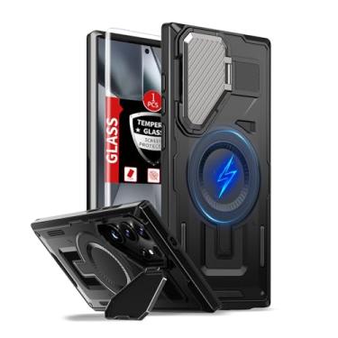 Imagem de FRLMOOES Capa para Samsung Galaxy S24 Ultra compatível com carregamento MagSafe magnético sem fio, com suporte para capa de câmera, com protetor de tela, à prova de choque resistente a arranhões