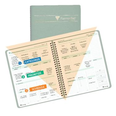 Imagem de Planner Pad Organizador de 12 meses de funil de 3 camadas encadernado em espiral, julho de 2025 a junho de 2026 / ano acadêmico, capa cinza esverdeada/tinta verde macia, 16 x 21 cm