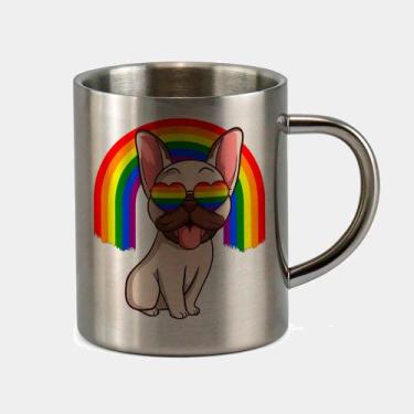 Imagem de Caneca de Inox Premium Prateada 400ml LGBT BULL DOG ARCO IRIS COM OCUL
