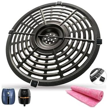 Imagem de Peças de reposição para fritadeira Air Fryer, bandeja de grelha redonda antiaderente atualizada de 21 cm, suporte de placa mais crocante com pés de borracha para Gowise Chefman Dash PowerXL, lavável