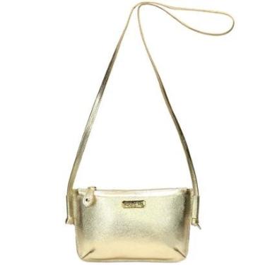 Imagem de Bolsa Bolsinha Mini Bag Feminina Dourada em Couro Legitimo Road Seven-Feminino