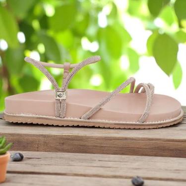 Imagem de Rasteira Sandália Com Pedraria Feminina Duas Formas De Usar De Couro C