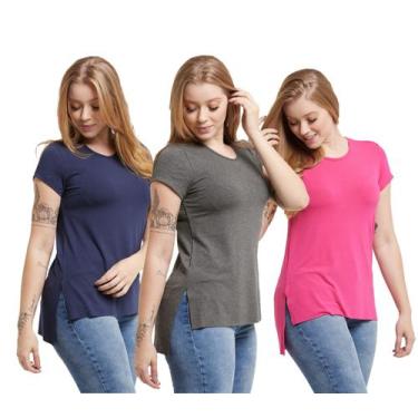 Imagem de Kit 03 Camisetas Feminina Viscolycra Mullet Tampa Bumbum - Konoa, Azul