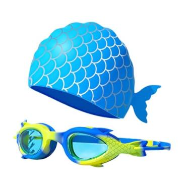 Imagem de Vaveren Óculos de natação ajustáveis ​​com touca para crianças, óculos de natação para meninos e meninas, presente para crianças, Azul Amarelo