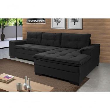 Imagem de Sofá Viena Chaise Suede Fixo Pés Madeira Living Confortável Império Preto 381