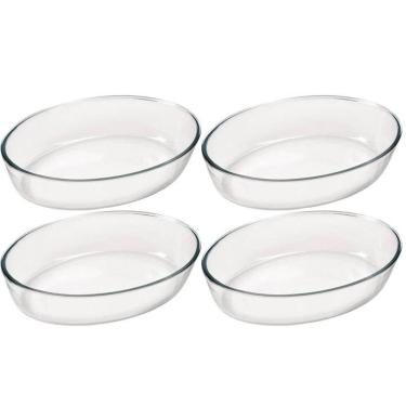 Imagem de Kit 4 Assadeiras Travessas Formas Médias de Vidro Temperado Oval 2,4 L Marinex