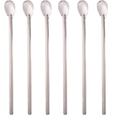 Imagem de Kit 6 Colheres Bailarinas para Drinks Sucos 30cm Aço Inox Lo