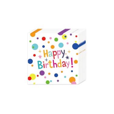 Imagem de hhdatc 60 guardanapos de papel de feliz aniversário de 33 x 33 cm com pontos coloridos para almoços coquetéis suprimentos descartáveis aniversários infantis chás de bebê e celebrações