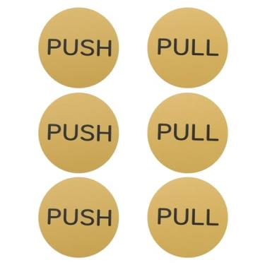 Imagem de PATIKIL Conjunto de 3 adesivos de porta push-pull, placa de 7,6 cm, placa vertical de acrílico autoadesivo para portas, janelas de vidro, lojas, negócios, redondo, dourado