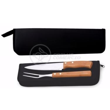 Imagem de Kit Churrasco 2Pçs Inox Faca E Garfo 13" + Capa De Proteção