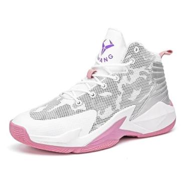 Imagem de Bolognifi Tênis de basquete masculino leve e durável para partidas de treinamento esportivo ao ar livre Equipamento de basquetebol(White-1,37 BR)