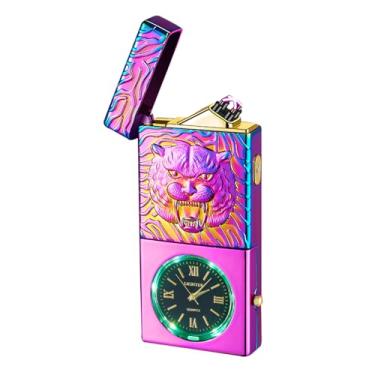 Imagem de Isqueiro elétrico recarregável por USB, isqueiros de arco duplo de plasma à prova de vento, isqueiros de relógio frescos sem chama com indicação de bateria LED para velas, bastão de incenso