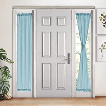Imagem de Melodieux Cortinas azuis semitransparentes para porta francesa, 182 cm de comprimento, cortinas de voile de linho para porta de vidro deslizante de pátio, 63 x 182 cm, 2 painéis
