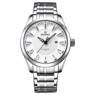 Imagem de Relógio De Pulso Masculino Data Automática De Aço Inoxidável Esportivo Impermeavel Branco Prata