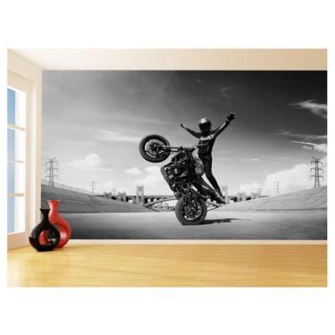 Imagem de Papel De Parede 3D Moto Grau Empinando Manobra 3,5M Bkm37 - Você Decor