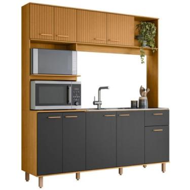 Imagem de Cozinha Compacta e Pia 120cm Luiza Freijó/Ripado/Grafite Acetinado Z44