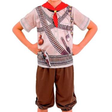 Imagem de Cangaceiro de Festa Junina Infantil Roupa de Festa Junina pra Menino Curta Com Chapéu e Lenço (Bege, P 2-3)