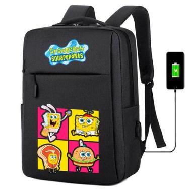 Imagem de Mochila Bolsa MediInfantil com USB Estampa Esponja Divertida Amarela p