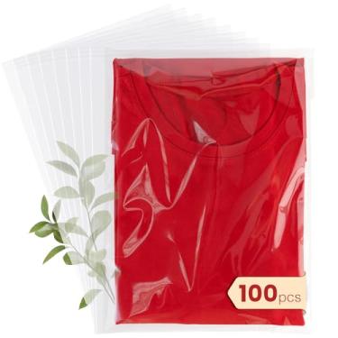 Imagem de Sacos de celofane transparentes 22 x 30 cm – Sacos plásticos seláveis com 100 unidades para embalagem de roupas – Saco de poliéster transparente para envio de camisas, moletons com capuz