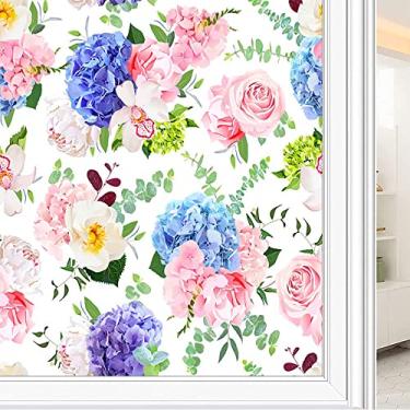 Imagem de Película de janela de privacidade de flores, textura de estilo floral, filme de vidro para sala de estar e escritório em casa, L90 x C 190 cm