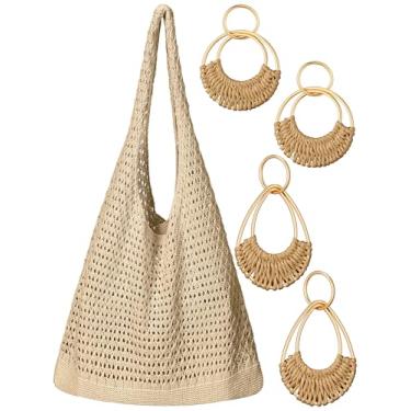 Imagem de Abbylike Bolsa de praia de crochê para mulheres bolsa de praia de verão bolsas femininas de crochê com 2 pares de brincos de vime para férias, Cor marrom., Medium