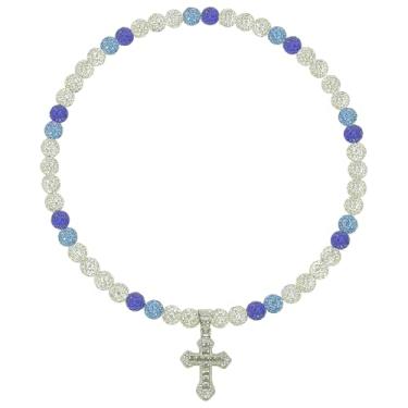 Imagem de Colar de beisebol masculino com pingente de cruz de 50 cm, coleção de gelo brilhante, para mulheres, strass e contas de argila, acessórios de beisebol, presentes para jogadores de times de beisebol