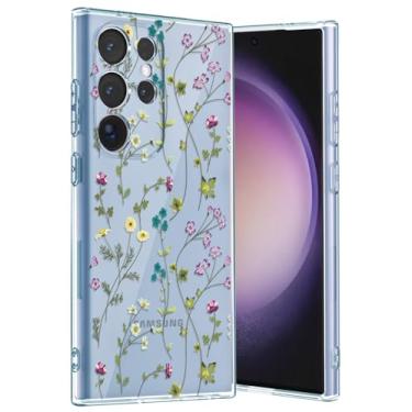 Imagem de AICISINGN Capa floral cristalina para Samsung Galaxy S24 Ultra, capa protetora estética fina de TPU macio à prova de choque para mulheres meninas e meninas capa protetora estética para Samsung Galaxy