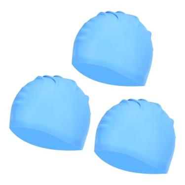 Imagem de YELARXI Touca de natação de silicone à prova d'água, confortável, antiderrapante, adequada para mulheres e homens, cabelos longos e curtos (3 peças, azul claro)