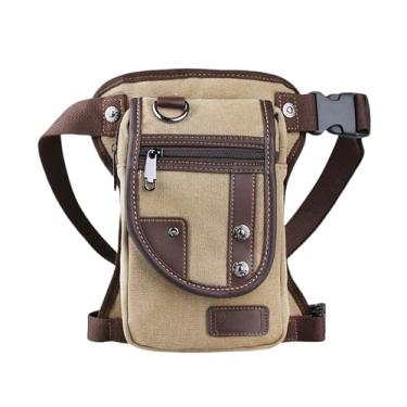 Imagem de Bolsa de perna de lona, bolsa de coxa de motocicleta com vários bolsos, 15 x 7 x 26,6 cm, Caqui, 6 Inches X 2.8 Inches X 10.5 Inches, Pochete de lona