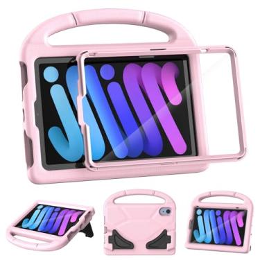 Imagem de TOEVEK Capa infantil para iPad mini 7 (A17 Pro) 2024/Mini 6 2021, iPad mini 7ª/6ª geração com protetor de tela - capa protetora à prova de choque com alça para iPad de 8,3 polegadas, rosa claro